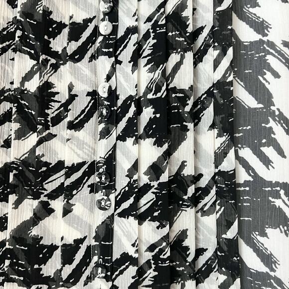 Pendleton Silk Secretary Black & White Blouse Houndstooth Tie Neck Office Sz 6 - Picture 9 of 16